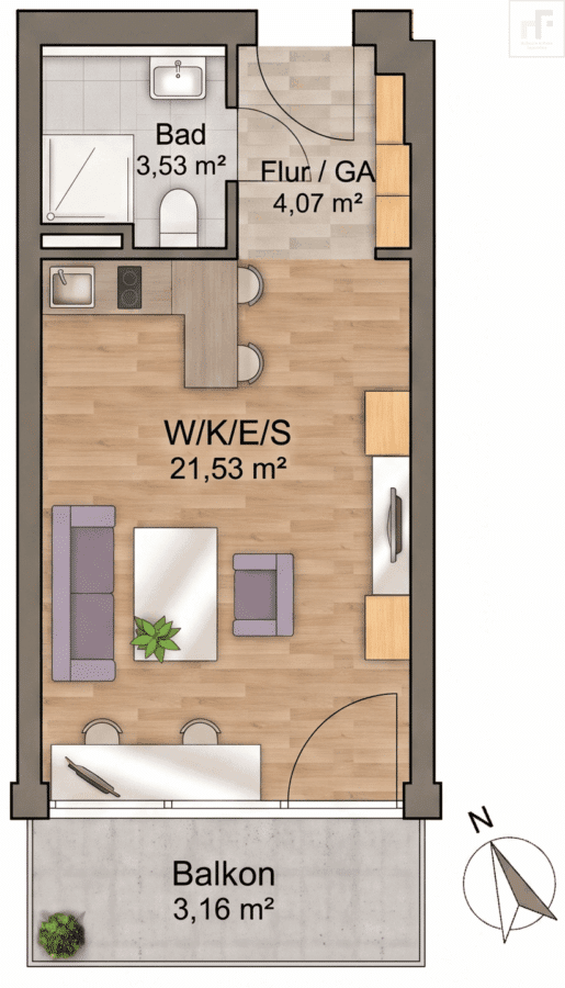 Top-City 1-Zi-Apartment in Ingolstadt | Lift & TG-Stellplatz - Grundriss