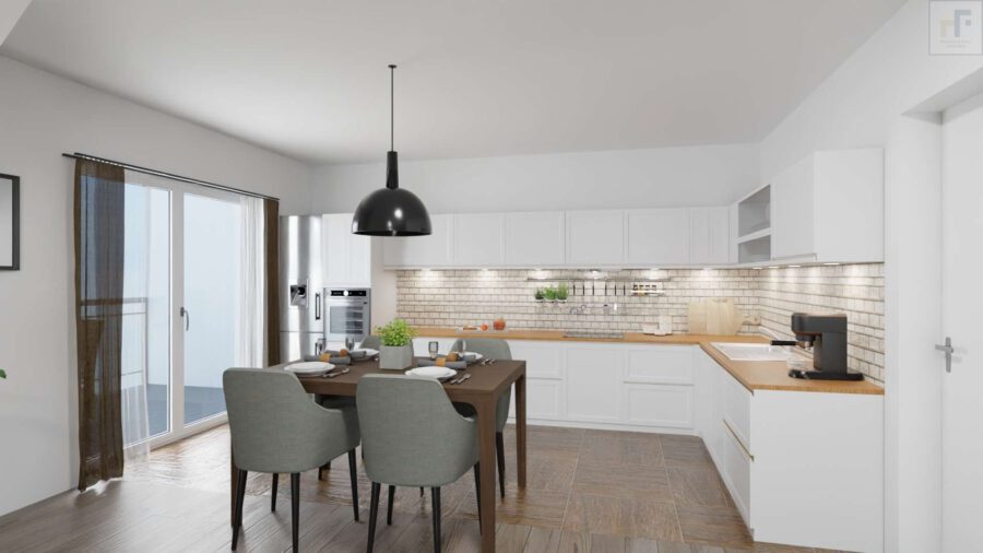 Zukunftssicheres Investment trifft modernen Premium-Wohnkomfort - Rendering Küche/Essen